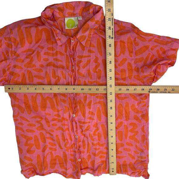 SEE DESIGNS Orange & Pink Button Up Short Sleeve Lounge Shirt SZ SM - Picture 7 of 11